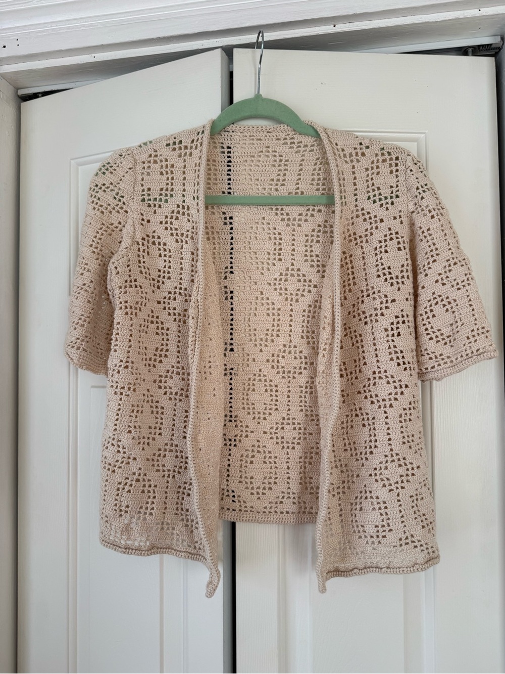 Women's Open Crochet Cardigan Sweater - Cream